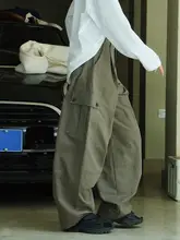 カーキ色 アメリカンリバイバルスタイル ワークパンツ【大きなポケット・ハイウエスト・ワイドレッグ・フィット】