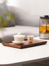 トレイ 和風 家庭用 木製 長方形 ウォールナット 茶托 菓子皿 カップ収納皿 食器