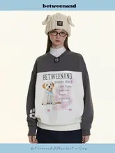犬プリント Vネック カラーブロック スウェットシャツ【ゆったりシルエット・秋用】