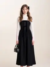 Kroche 50%ウール ボウノットベルベットキャミソールロングドレス