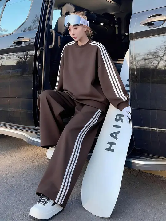 学院風 韓国スタイル ゆったりデザインのカジュアルなスポーツウェア【春秋用・女性用・トレンド・二点セット（セットアップ対応）】