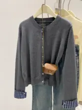 チェック柄のデザインニットカーディガン【春用・コーディネートしやすい・通勤スタイル】