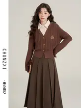 学院風ニットワンピース【春秋用・レトロデザイン・ハイウエスト・スカートと上着のセットアップ対応】