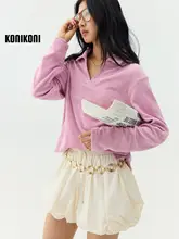 KoniKoni ポロ襟の長袖Tシャツ【タオル生地・ショート丈・フィット・トレンドデザイン】