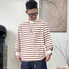 ストライプ柄のルーズフィット長袖Tシャツ【カジュアル・男女兼用】（セットアップ対応）