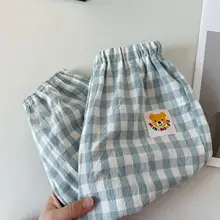 子供用 日系スタイル 防蚊パンツ【春夏用・簡素なデザイン・コットン・チェック柄・長ズボン】