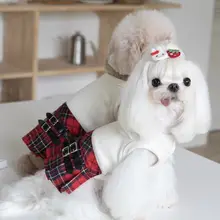 ペット用 英国学院風レッドチェックのスカート【犬用・Bichonフリーゼ・トイプードル・猫用】（セットアップ対応）