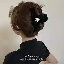 大きめの毛付きシャーククリップ【ヘアアクセサリー・女性用・後ろ髪用】