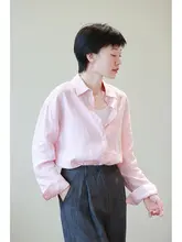 苎麻素材の夏用軽量長袖シャツ【ピンク・透湿・UVカット・袖口ロールアップ可】