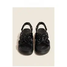 女性用 ブラッククロスストラップサンダル【夏用・滑り止め・フラットデザイン】