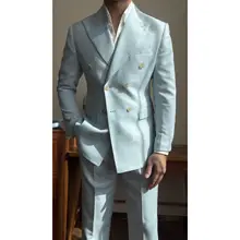春夏用 薄手ヒッコリー柄 イタリアンスタイルジャケット【ダブルブレスト・カジュアル・スーツ】（セットアップ対応）