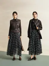 チェック柄プリントのシフォンミディスカート【春夏用・女性用・ファッション】（セットアップ対応）
