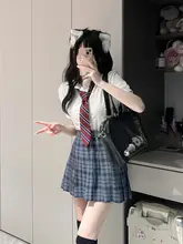 学院風シャツとチェック柄プリーツスカートの2点セット（セットアップ対応）