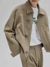 レトロ風 コーデュロイ風 ダブルブレスト ショートジャケット【肩のデザイン・フラットカラー】