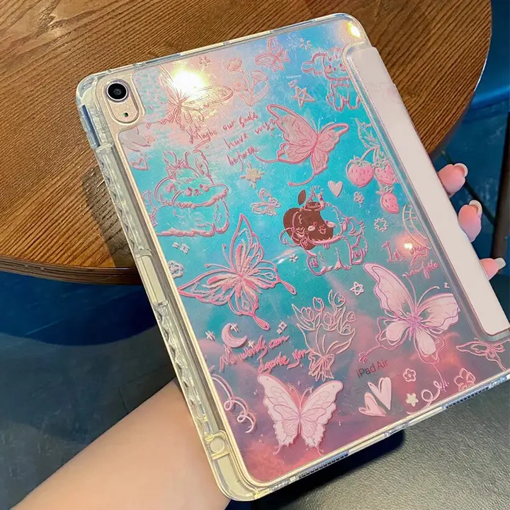 バタフライデザイン iPad Air 5 用保護ケース【iPad Pro対応・ペンホルダー付き・マグネット・縦置き可・10.9インチ】