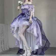 ブルーの花嫁ロリータワンピース【トレーン付き・フリルデザイン・ふんわりシルエット】