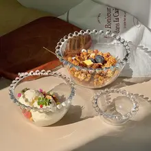 美しいデザインのガラス製オートミールヨーグルトボウル【パールエッジ・アイスクリーム・フルーツサラダ用】