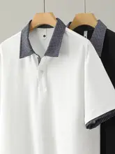 ポロシャツ メンズ 半袖 フェイクレイヤード パッチワーク チェック柄 シャツカラー 横畝 シンプル 上品 「LUUD」