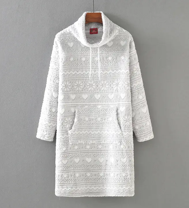 極上の柔らかさの冬用コーラルフリースパジャマ【ハイネック・長袖・厚手・ロング丈】