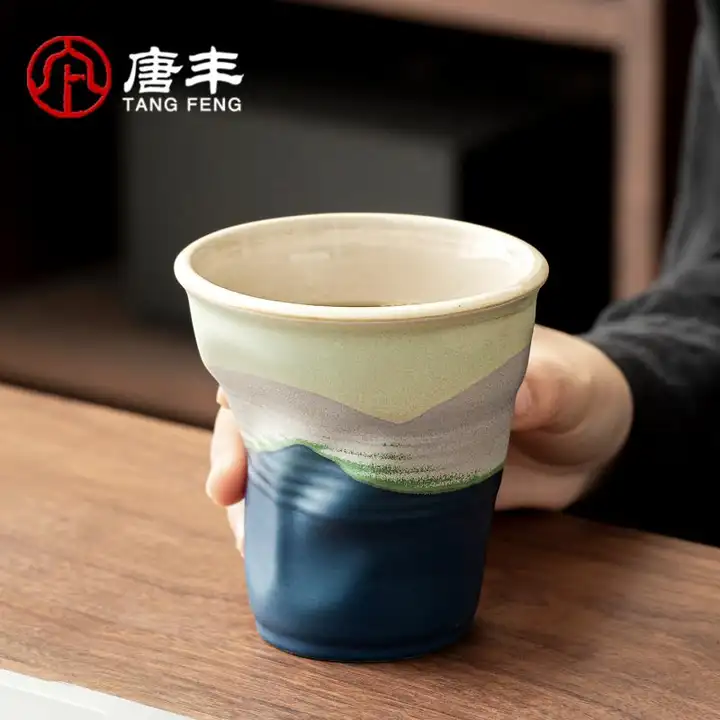 陶器製 レトロカフェマグカップ【創造的な手捏ねデザイン・高級感あり】