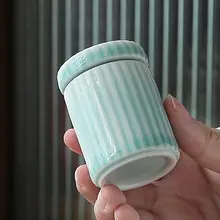 ミニ携帯用セラミック製茶葉缶【シリコンストライプ・密閉タイプ・旅行用】