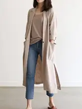 春夏用 薄手のコットンリネン製トレンチコート【中長丈・UVカット・韓国風デザイン】