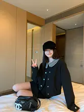 黒いスーツ風短丈カーディガン【冬用・ゆったり・カジュアル】