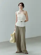 高腰ストレートパンツ【女性用・ゆったりテーパード・カジュアル】