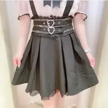 レースデザインのロリータ風サロペットワンピース【スリムフ  ィット・ストラップ付き・大きいサイズ】（セットアップ対応）