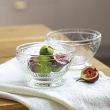 浮彫りガラス製フルーツサラダボウル【高脚・デザート・朝食用オーツ・アイスクリーム用】