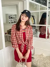春用 チェック柄のハイネックトップスとキャミワンピース（セットアップ対応）