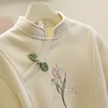 子供用 中式デザイン 珍珠ボタン刺繍 裏起毛スウェット【花柄】