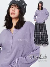 シンプルデザインのヒップホップスタイル長袖ヘンリーシャツ【ストリートファッション】