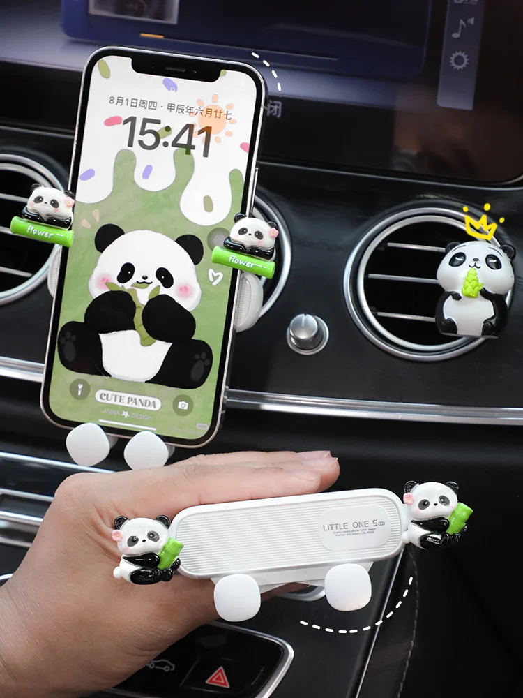 可愛いパンダデザインの車載スマートフォンホルダー：エアコン出风口に設置可能