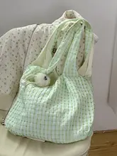 薄荷グリーンチェックの帆布バッグ【手提げ・ショルダー・オシャレなデザイン】