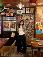 高腰ワイドデニムパンツ【春秋用・深い青色・フィット】（セットアップ対応）