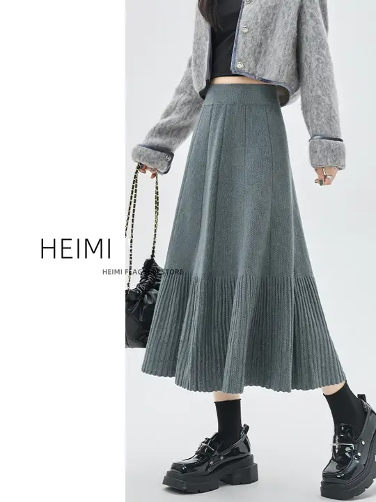 秋冬に最適なグレーのニットロングスカート【極上の柔らかさ・ハイウエスト・タイトスカート】