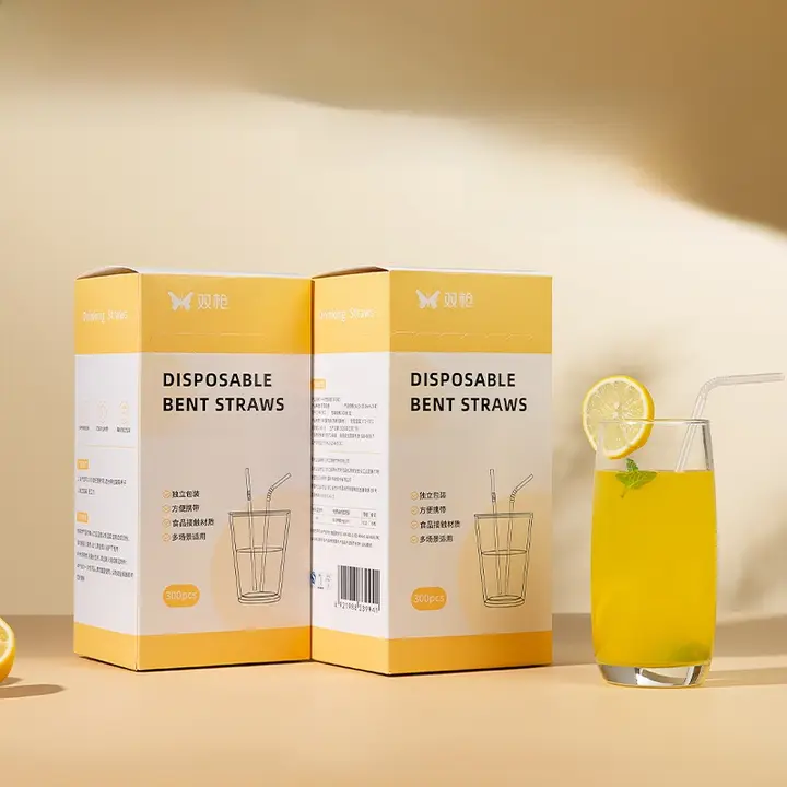 食品級プラスチック製 透明曲げストロー【個別包装・子供用・使い捨て】