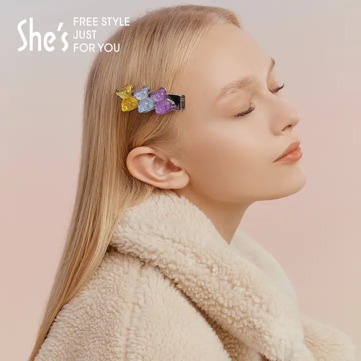 クマデザインのジェリーヘアクリップ【ユニークなスタイル・サイド用・七夕ギフト】