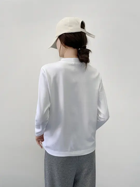ハイネックコットン長袖Tシャツ【秋冬用・ゆったりシルエット・小立ち襟】
