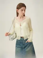 薄手長袖UVカットニットカーディガン【レディース・夏用・透かし編みデザイン】