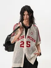 涼感メッシュ編みカーディガン【男女兼用・短袖・アメリカンレトロ・スポーツ風・カップルTシャツ】