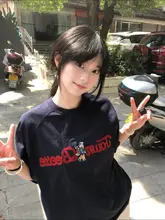 アメリカンレトロ風 刺繍デザイン 小熊の半袖Tシャツ【夏用・ゆったり・コットン製】