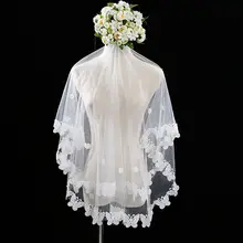 レース花弁デザインの短いウェディングベール【白色・多様なスタイル】