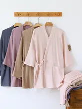 シンプルなカップル用 コットンガーゼ 長袖和服パジャマ【春秋夏用・薄手・ウェア】（セットアップ対応）