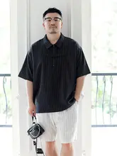 大きいサイズ メンズ 夏用ストライプパンツ【麻風・半ズボン・ウエストゴム】