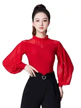 女性用ラテン舞踊シャツ【長袖・ダンス練習服・モダン・社交ダンス用】