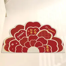 紅色の招財進宝の玄関マット【防滑・耐汚れ・カット可能】