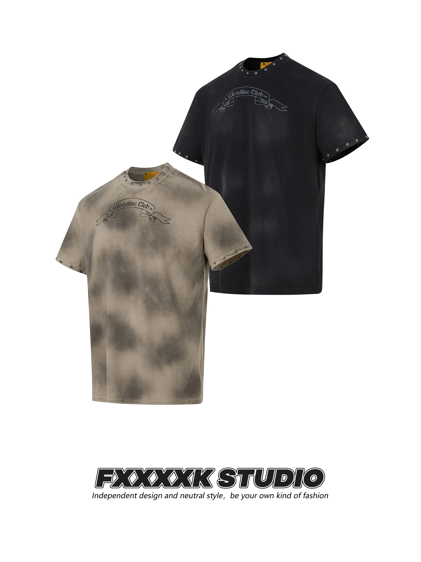 絞り染めTシャツ：カフェオレ色とブラックのデザインが特徴の半袖ユニセックススタイル