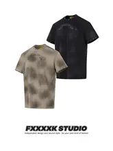半袖Tシャツ ユニセックス スタッズ ムラ染め ヴィンテージ ルーズ ストリート グランジ 「FXK」